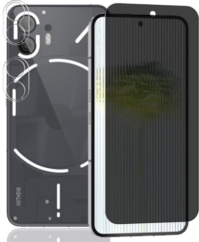 Yieehhow Protector Pantalla de Privacidad para Nothing Phone 2, [2 Piezas] Protector Cámara y [1 Pieza] 9H Dureza Anti Espía Cristal Templado, Sin Burbujas Vidrio Película para Nothing Phone 2