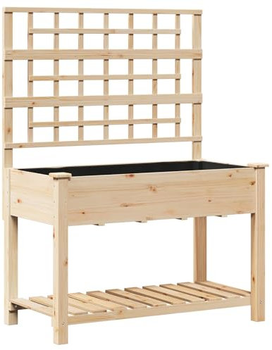 vidaXL Rustikales Holzpflanzgefäß mit Spalier | Perfekt für Innen/Außen | Naturkiefers Holz | Viel Stauraum für Gartenwerkzeuge | 115 x 60,5 x 153 cm