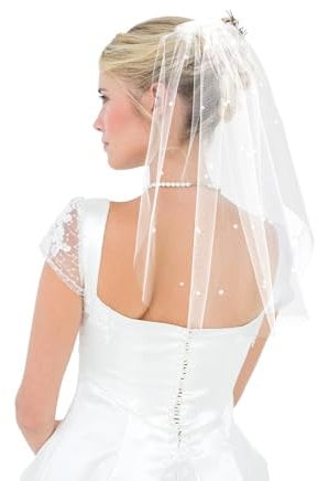 CIATBYYJ Einlagig Kurz Brautschleier,Schleier Bridal Tüll,Schleier Braut mit Perlen,Einsteckkamm Brautschleier für Hochzeit Damen Mädchen Party Haarschmuck