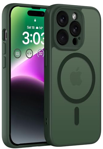 ORDA Magnetisch Hülle für iPhone 14 Pro 6,1 Zoll Kompatibel mit MagSafe, Transluzente Matt Rückseite Dünn Kameraschutz Stoßfest Handyhülle für iPhone 14 Pro (Grün)