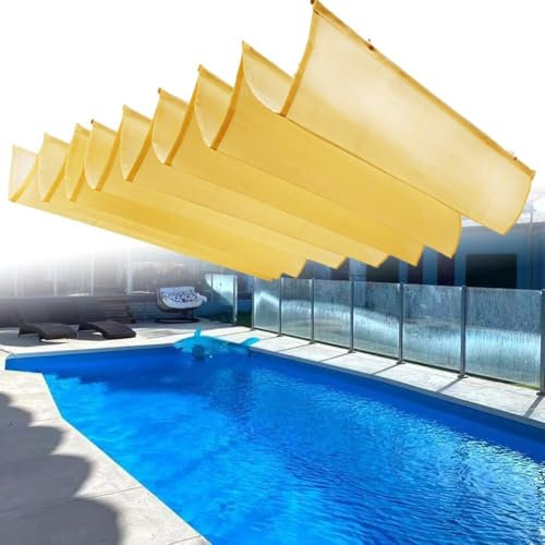 Retractable Wave Sun Shade Sail, Waterproof Rainproof UV Resistant Sun Protection Canopy Cover with Mounting Kit, Pergola Replacement Shade Cover for Porch Garden Sun Room(Yellow,1.7mx7.2m)
