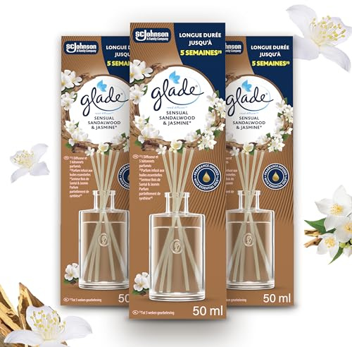 Glade Duftstäbchen, Sensual Sandalwood & Jasmine,Raumduft, 3 x 50 ml | Für Zuhause und das Badezimmer, Mit natürlichen Ölen, Hält 15 Wochen