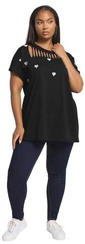 Yours Curve Black Embroidered Heart Slash Detail Top - Women's - Plus Size Curve