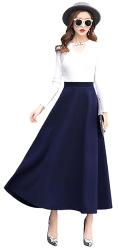 Rock Damen Lang Woll Faltenrock Vintage Hohe Taille Winterrock,Herbst A-Line Kariert Elegant Trachtenrock mit Futter