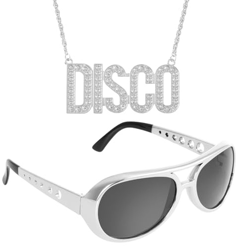 jerbro 2er Fette Gangster Kette & Brille Silber 70er 80er 90er Hustler Rapper Hiphop Kostüm Bad Taste für Cosplay Halloween Fasching Karneval Thema Party (Silber)