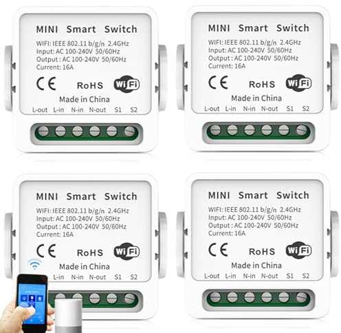 GAOUTO 4 Stück Smart Lichtschalter Modul, Smart Home Lichtschalter, Interruptori Inteligente Sprachsteuerung, Kompatibel mit Alexa und Google Assistant, Tuya, Neutralleiter Erforderlich