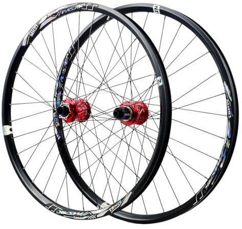 QHYRZE 26/27,5/29 Mountainbike Laufradsatz Felge Aus Aluminiumlegierung 32H Scheibenbremse MTB Laufrad Vorne Hinten Steckachse Fahrradlaufrad 20x110/12x148mm, Für 7-12s Kassette(Red,27.5'')