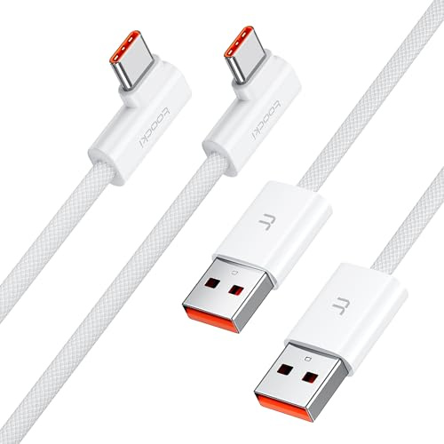 toocki Cable USB A USB C [2 Pack 1.5M], 6A Tipo C 90 Grados, Carga Rápida | Cabo USBC con Ángulo, NylonTrenzado para Samsung Galaxy/Huawei Mate 60 Pro/Honor 70/Xiaomi 14, Ideal Gaming/Coche