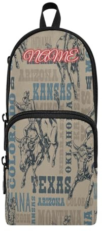 HMZXZ Federmäppchen, Motiv: Bullrodeo-Reiter, Federmäppchen für Mädchen, Jungen, Kinder, personalisierte Hüte, Wildtier-Stift und Bleistift, Schreibwaren-Organizer-Tasche für die Schule