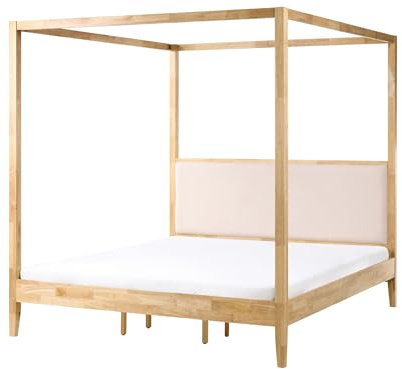 Beliani Himmelbett Holz Hellbraun 180 x 200 cm mit Kopfteil und Lattenrost Haillicourt