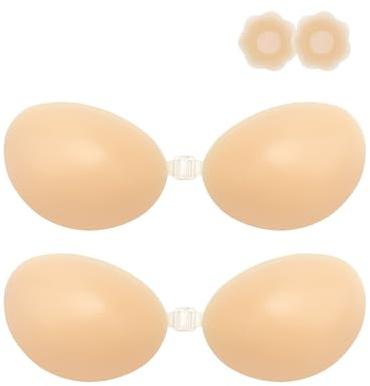 KSang Reggiseno senza spalline per push up, 2 paia di reggiseno imbottito in silicone adesivo invisibile per donne e abiti da sposa