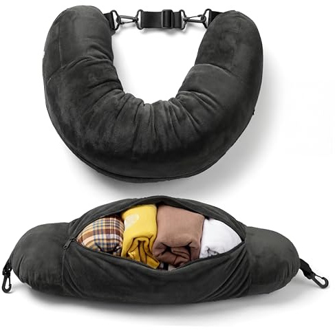 Campoverde Travel Neck Pillow Storage Bag, U-Shaped Pillowcase with Adjustable Shoulder Strap, Portable Organizer for Flight, Train and Car Travel(Black)