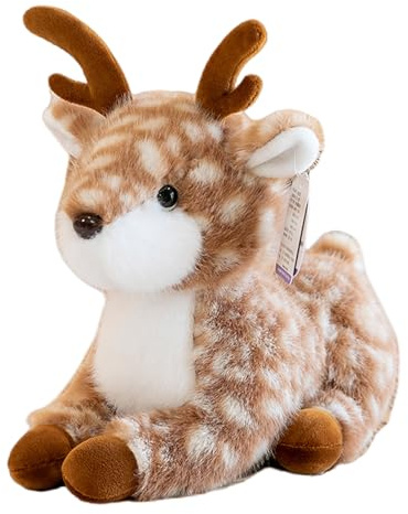 JORCEDI Liegendes REH Kuscheltier, Elch, Realistisches geflecktes Hirsch Plüschtier, Weiches Flauschiges Stofftier für Kinder, Geschenke für Jungen und Mädchen (28 cm)