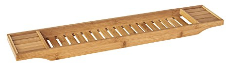 SoBuy FRG212-N,ES Bandeja de Bambú para Bañera,Estante de Baño,L80cm,con Soporte para Libro, iPad y Móvil