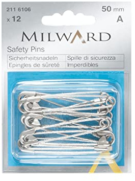 Milward Safety Pins, Silver, 50mm, 12 Pieces, 2116106