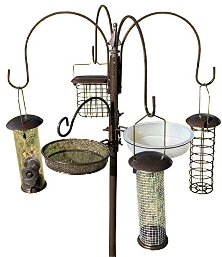 Selections Metal Complete Bird Feeding Station with 4 Metal Feeders, Water Dish and Mesh Tray