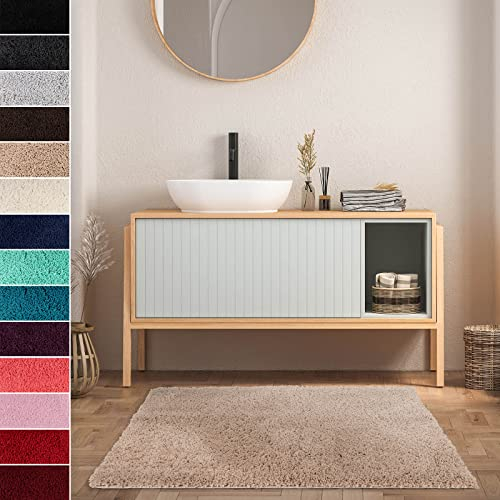 casa pura Badteppich Sky Soft - Flauschige, rutschfeste & Weiche Badematte | Bad & Duschvorleger für Badewanne Dusche & Toilette | Maschinenwaschbar & schnell trocknend | 50x60 cm - Beige