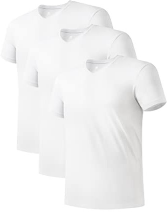 DAVID ARCHY Camisetas Interiores de Fibra de bambú con Cuello en V para Hombre, Mangas Cortas, Blancas, Suaves, Flexibles, Transpirables, Pack de 3