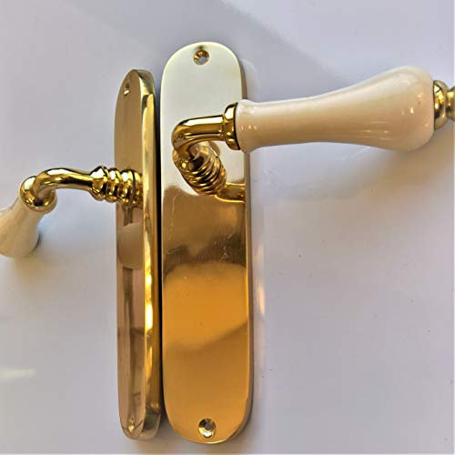 B&M Vintage Solid Brass Lever Latch with Ivory Porcelain Door Handle Pair 165 * 45mm (Polished Brass)
