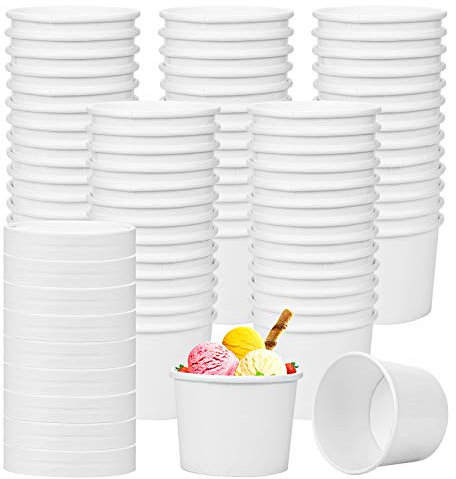 Hedume 75 Pack Ice Cream Cups with 75 Pack Lids, 8 oz Disposable Paper Dessert Bowls for Hot and Cold Food, Soup, Sundae, Frozen Yogurt