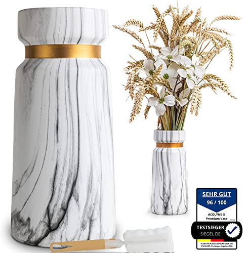 𝐀𝐜𝐨𝐥𝐲𝐧𝐞® Vase en Céramique de Haute Qualité pour Herbe de la Pampa - Moderne, Blanc-Or avec Éponge de Nettoyage | Grand Vase de Sol