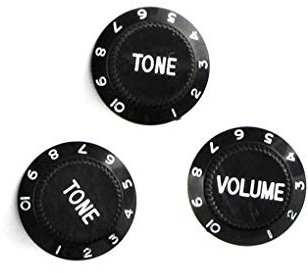 FLEOR 2T1V ST Gitarren-Bedienknöpfe 2 Töne 1 Lautstärke Weiß Buchstabe für E-Gitarren-Parts, Schwarz
