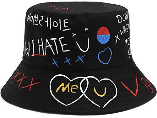 DURINM Fischerhut Damen Bunt Sonnenhut Bucket Hat Niedlicher Eimer Hut Strand Fischerhüte für Frauen, Reversible Doppelseitenabnutzung (Schwarz B)