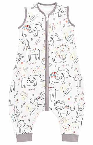 Chilsuessy Baby Schlafsack Sommer mit Füßen 0.5 Tog 100% Baumwolle Kinder Sommerschlafsack für Jungen und Mädchen, Glück Tiere, 90 cm (1er Pack)