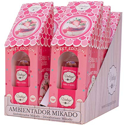 VINTAGE PARFUM Pack 6 Ambientadores Mikado. 6 x 30ml. Fragancia Fresca y Duradera Que llenará Toda tu Estancia.… (Fresas y Nata)