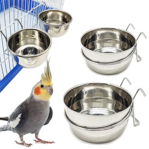 2 x Futternapf für Vogelkäfig, Edelstahl, mit Haken, 4 Größen, zum Aufhängen, für Vogel, Tier, klein, Hund, BPS-11129 x 2