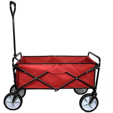 MonsterShop - Carrello da Giardino Pieghevole per Giardinaggio Capacità 70kg con Fodera Impermeabile Trasporto Piante e Attrezzi Ruote per Tutti i Terreni - Rosso