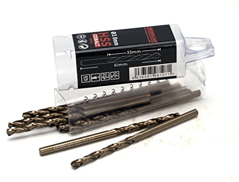 Ferrcan HSS Metallbohrer DIN338 M35 5% Kobalt zum Bohren in Edelstahl, Eisen und anderen Metallen Packung mit 10 Stück pro Maß (3mm)