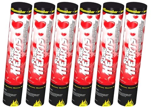 Nico Feuerwerk® [6er Sparpack] Premium-Konfetti-Shooter Set HERZEN ROT metallic I Party-Popper-kanonen 30 cm für Geburtstag Verlobung Hochzeit Party Silvester Feier