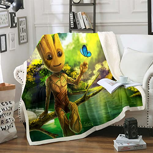 Bfrdollf Guardians of The Galaxy Decke Baby Groot Kuscheldecke Kinder Babydecke Fleecedecke 150x200 cm Sherpa Sofaüberwurf Decke Sofadecke (2,100 X 140 cm)