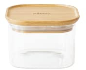 Pebbly - Boîte de conservation carrée verre/bambou - 500 ml PKV-042, Naturel
