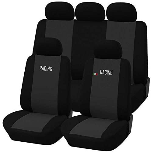 Susy Shop Universelle Autositzbezüge, hergestellt in Italien, Racing, mit 2 Reißverschlüssen, kompatibel mit Airbags (Dunkelgrau/Schwarz)