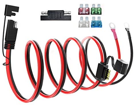 ELFCULB SAE auf Ringkabelschuh Anschluss Kabel 10AWG 1,5m für Autobatterie | SAE Kabel auf Ringösen 12V/24V mit Sicherung - Schnellanschluss für Auto & Motorrad Batterie