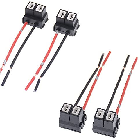 Szaerfa 4 UNIDS H7 Conector Hembra Enchufes de Cerámica Auto Car Faro Bombilla Enchufes Conectores Lámpara Alambre de Cobre Doble Orificio Pplug Adaptador con Cable 10 cm (Negro)