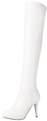 Lroey Reoly Stivali da Donna Sopra Il Ginocchio con Tacco a Spillo, Stivali da Vestito Tacco Alto Appuntito Boots Zip Plateau 016 Bianco Numero 34 EU