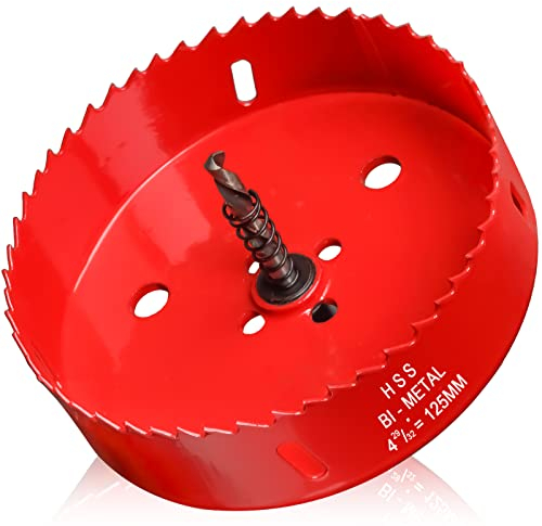 Corona di perforazione, diametro 125 mm, con punta di centraggio, seghe a tazza universale, in HSS M42, bimetallo, per legno, metallo morbido e plastica (piastre di riga e cartongesso)