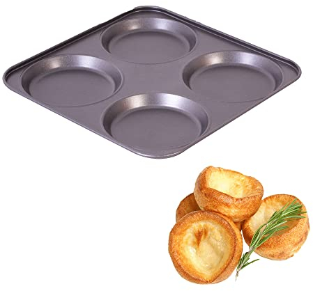 D.A.Y. Republic 4 Hole Yorkshire Pudding Tray, 23 cm, Carbon Steel with a Goldflon Non-Stick Coating for Those Perfect Puddings (One Yorkshire Pudding Tray)