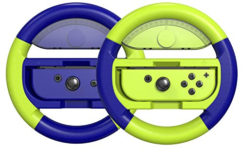 COODIO Volante Pro Switch, Volante Joy-Con, Grip Cómodo Volante de Carreras para Mario Kart 8 Deluxe / Nintendo Switch & Versión OLED, Azul / Amarillo Neón (Pack de 2)