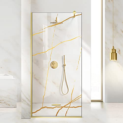 Aqua Roy Gold - Modèle marbre doré - Taille 90 cm à partir de 70/80/90/100/110/120 - Paroi de douche en verre transparent de 8 mm avec motif sablé nano-revêtement (90 x 195 cm)
