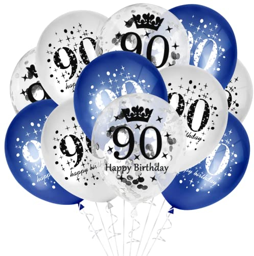 GoldRock 90 Geburtstag Deko Luftballon Blau, 15 Stück Ballon Deko Geburtstag 90 Jahre, Deko zum 90. Geburtstag Mann, Deko Zum 90 Geburtstag Frau, Geschenk zum 90 Geburtstag, Geburtstag 90 Jahre