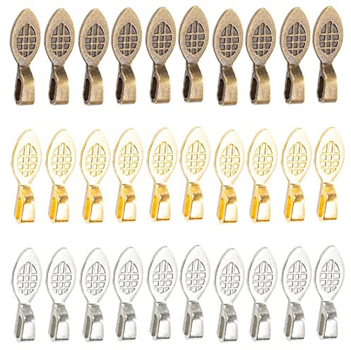 xiaozhenjida 60 Pcs Jewelry Bails Chrome Plated Metal Flat Pad Bails Pendant Clasp Pinch Glue-on Flat Pad Bails for Jewellery Making, Gold, silver and copper pendants, no