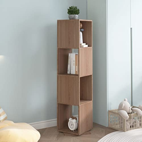 lvssiao Stufenregal Bücherregal Raumtrenner Aktenregal, Drehregal Sonoma-Eiche 34,5x34,5x147,5 cm Spanplatte für Wohnzimmer, Schlafzimmer, Büro