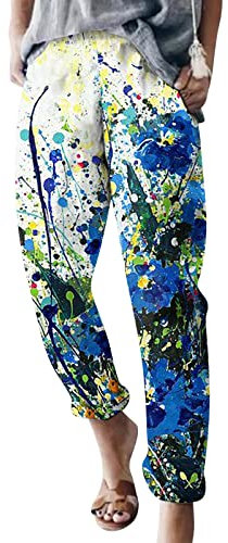 LAOSU Pantalon Lin Femme Eté Pantalon Décontracté Taille Elastique Pantalon,Pantalon Rose Fushia,Cargo Large Beige,Pantalon Ski Bleu,Pantalon Noir Évasé,Coton Lin Pantalon Capri