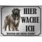 INDIGOS UG - Neufundländer - Schild bedruckt - Hier wache ich - Aluverbundplatte Edelstahl Look - ab 20x15 cm - Spruch - Deko Geschenkidee für Ihren Hund - Zaun - Türschild