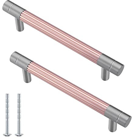 YJROOMS 5 Pack Rose Gold 128mm Hole Center Kitchen Cupboard Handles Bathroom Cabinet Knobs Door Drawer Handles Cabinet Pulls for Kitchen Hardware Round Bar Handle