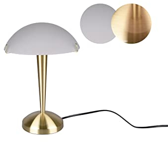 lightling Tischleuchte Pit mit Fuß aus messing matt Metall, Glasschirm weiß, Touchfunktion, exkl. 1 x E14 max. 40W, ø 22 cm, Höhe 32 cm